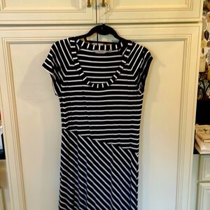 Athleta Asymetrical Navy White Striped Dress